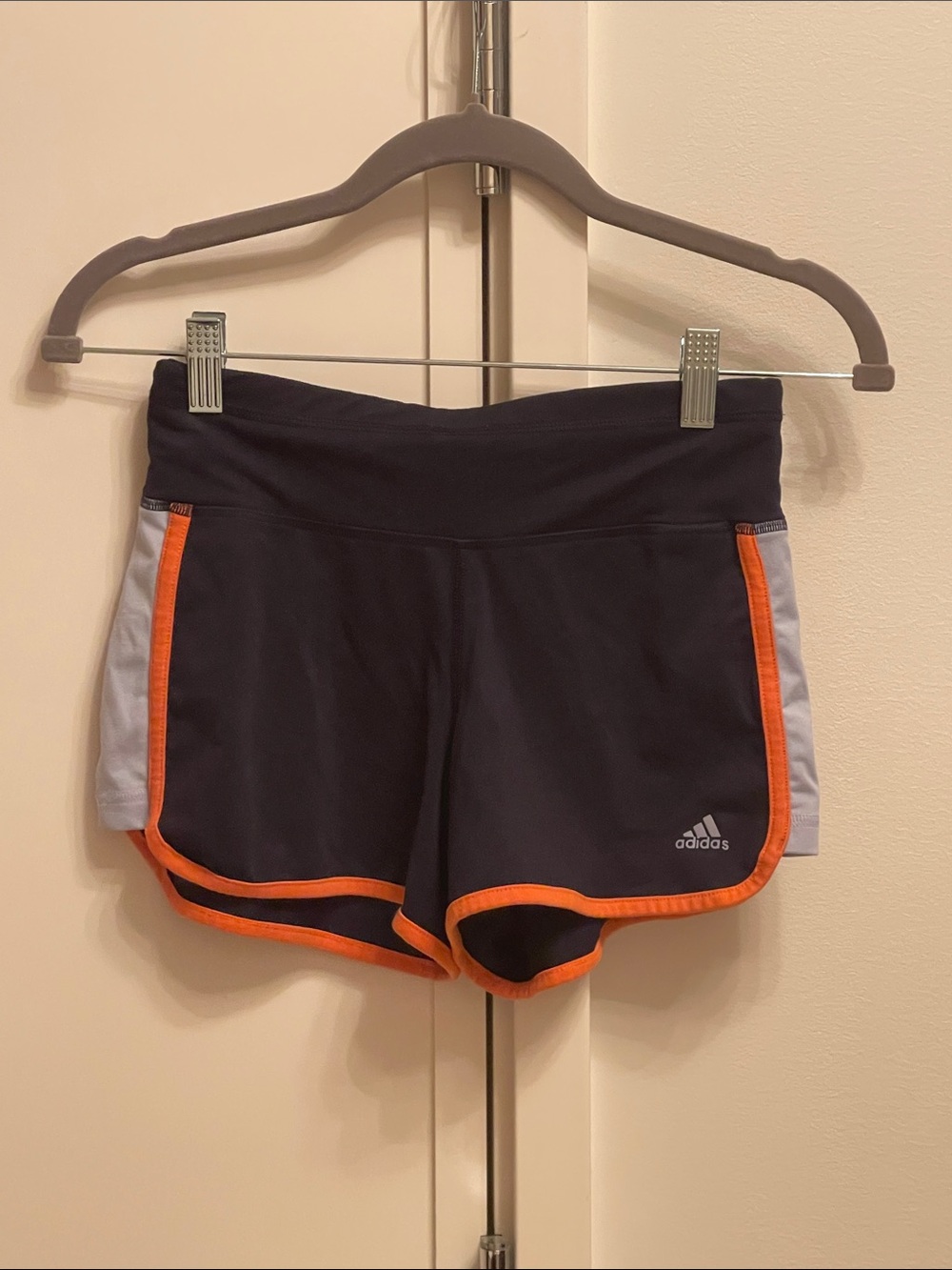 adidas Black Athletic Shorts with Orange Trim and White Panels Size Small